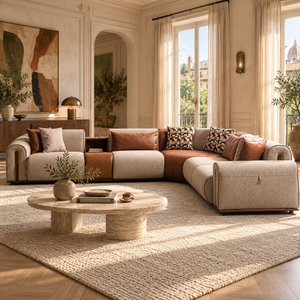 Grande Divano Angolare Beige e Cognac