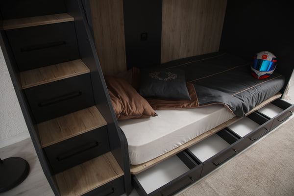 Modern Bunk Bed with Storage Ladder - Anthracite and Wood (100x200)