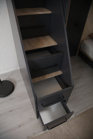 Modern Bunk Bed with Storage Ladder - Anthracite and Wood (100x200)