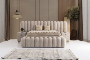 Letto Matrimoniale Marsel in Tessuto Bouclé con Effetto Nuvola