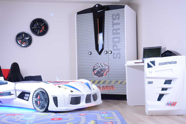 MVN 3 Autobett mit LED und Sounds - (Schwarz/Weiß/Rot/Blau)