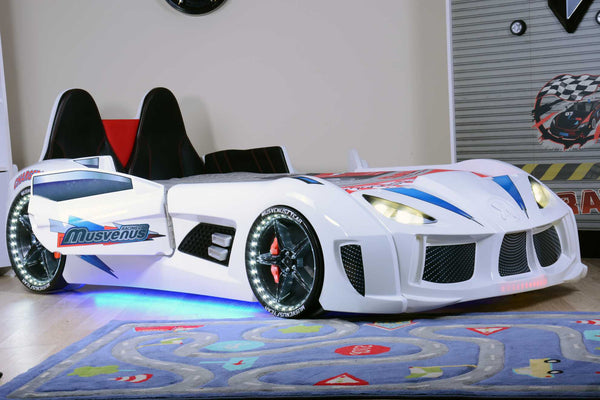 MVN 3 Autobett mit LED und Sounds - (Schwarz/Weiß/Rot/Blau)