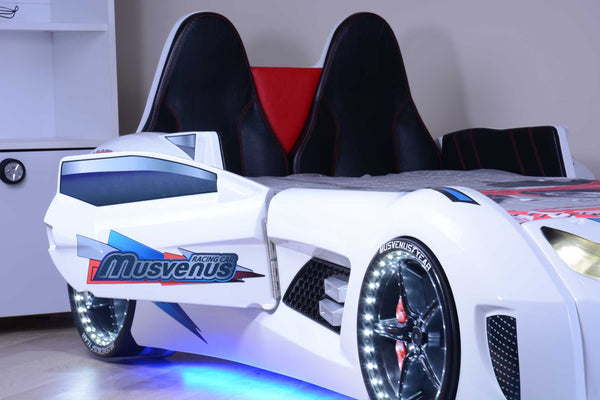 MVN 3 Autobett mit LED und Sounds - (Schwarz/Weiß/Rot/Blau)