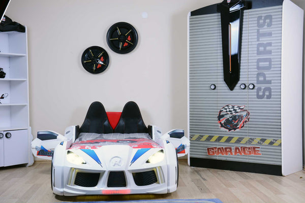 MVN 3 Autobett mit LED und Sounds - (Schwarz/Weiß/Rot/Blau)