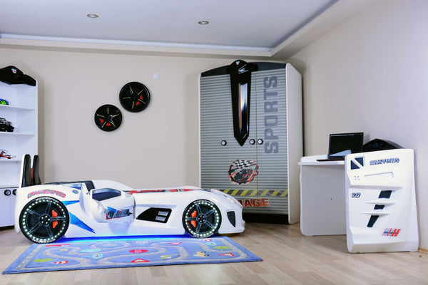 MVN 3 Autobett mit LED und Sounds - (Schwarz/Weiß/Rot/Blau)