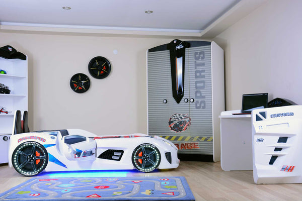 MVN 3 Autobett mit LED und Sounds - (Schwarz/Weiß/Rot/Blau)