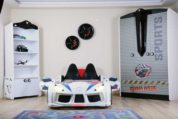 MVN 3 Autobett mit LED und Sounds - (Schwarz/Weiß/Rot/Blau)