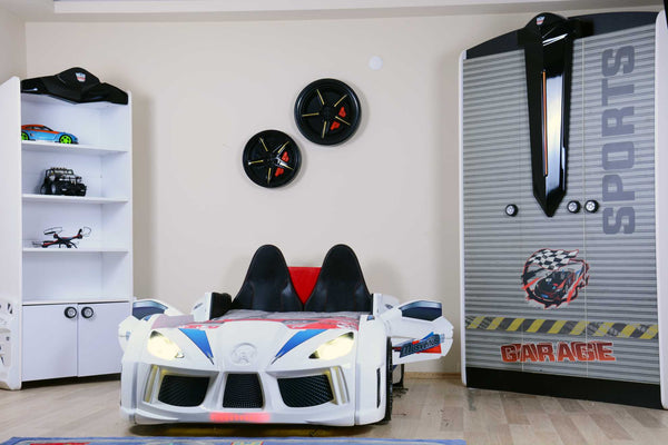 MVN 3 Autobett mit LED und Sounds - (Schwarz/Weiß/Rot/Blau)