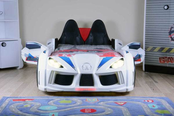 MVN 3 Autobett mit LED und Sounds - (Schwarz/Weiß/Rot/Blau)