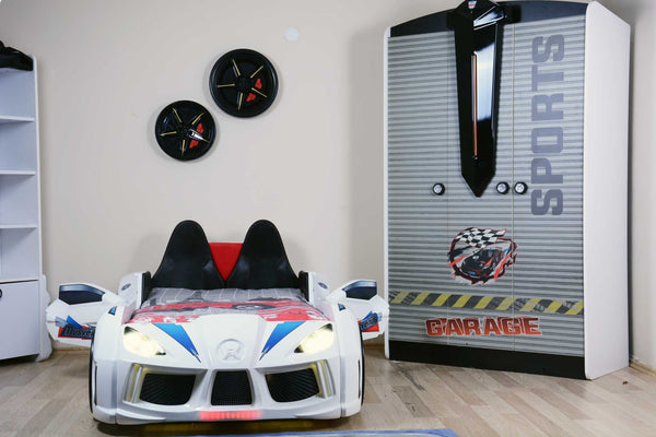 MVN 3 Autobett mit LED und Sounds - (Schwarz/Weiß/Rot/Blau)