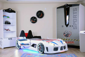 MVN 3 Autobett mit LED und Sounds - (Schwarz/Weiß/Rot/Blau)