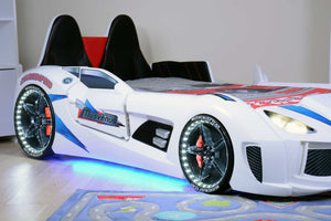 MVN 3 Autobett mit LED und Sounds - (Schwarz/Weiß/Rot/Blau)