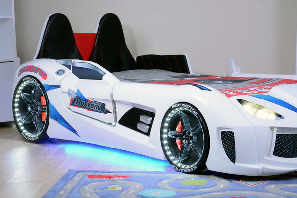 MVN 3 Autobett mit LED und Sounds - (Schwarz/Weiß/Rot/Blau)