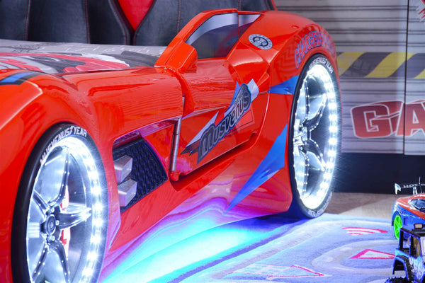 MVN 3 Autobett mit LED und Sounds - (Schwarz/Weiß/Rot/Blau)