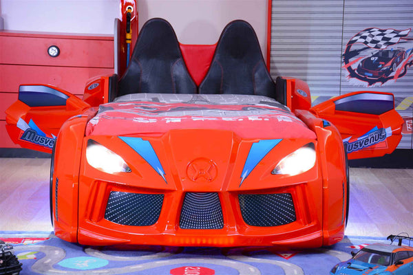 MVN 3 Autobett mit LED und Sounds - (Schwarz/Weiß/Rot/Blau)