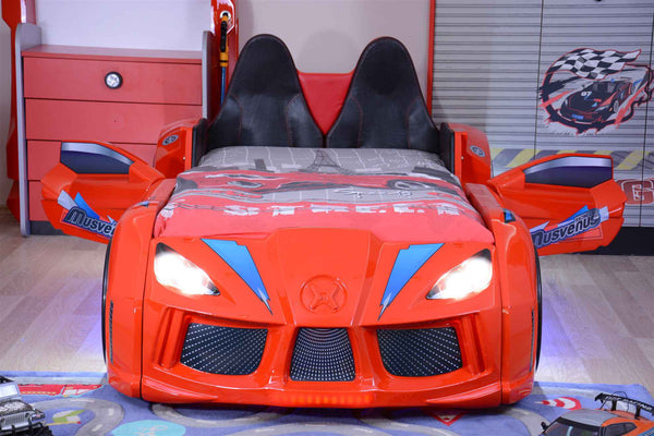 MVN 3 Autobett mit LED und Sounds - (Schwarz/Weiß/Rot/Blau)