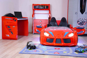 MVN 3 Autobett mit LED und Sounds - (Schwarz/Weiß/Rot/Blau)