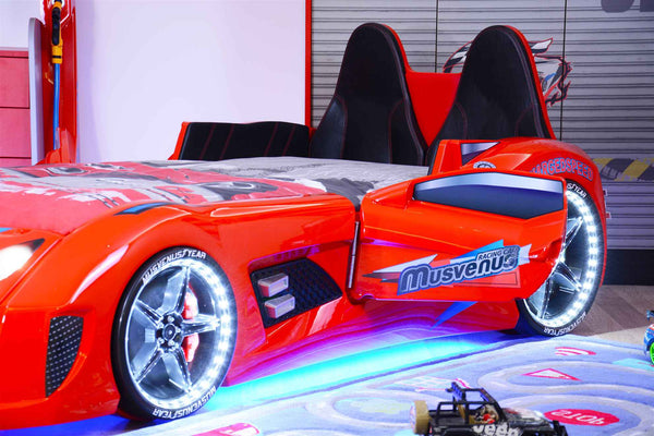 MVN 3 Autobett mit LED und Sounds - (Schwarz/Weiß/Rot/Blau)