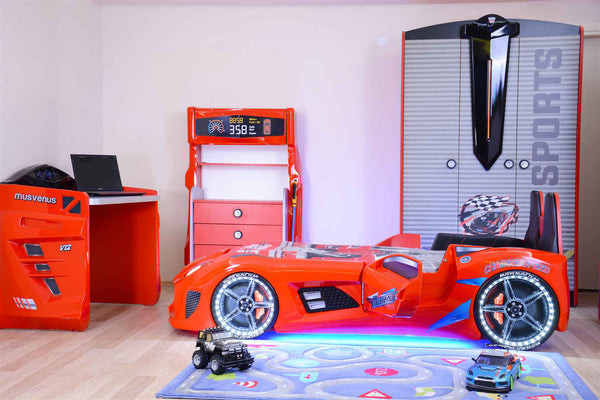 MVN 3 Autobett mit LED und Sounds - (Schwarz/Weiß/Rot/Blau)