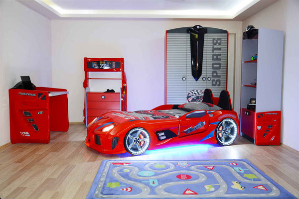 MVN 3 Autobett mit LED und Sounds - (Schwarz/Weiß/Rot/Blau)