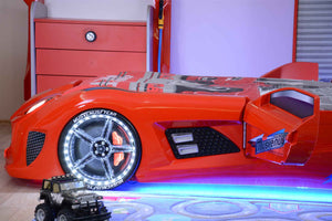 MVN 3 Autobett mit LED und Sounds - (Schwarz/Weiß/Rot/Blau)