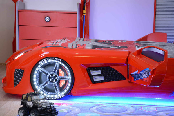 MVN 3 Autobett mit LED und Sounds - (Schwarz/Weiß/Rot/Blau)