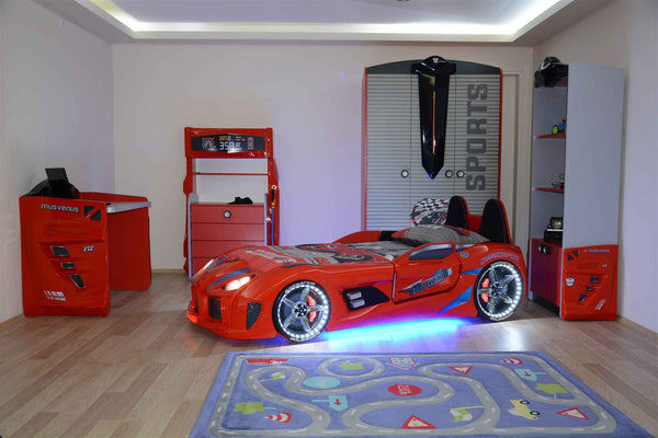 MVN 3 Autobett mit LED und Sounds - (Schwarz/Weiß/Rot/Blau)