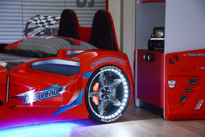 MVN 3 Autobett mit LED und Sounds - (Schwarz/Weiß/Rot/Blau)