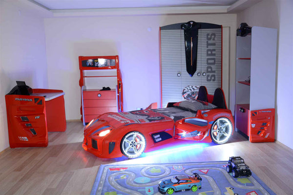 MVN 3 Autobett mit LED und Sounds - (Schwarz/Weiß/Rot/Blau)