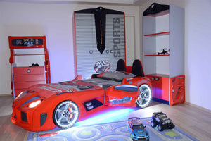 MVN 3 Autobett mit LED und Sounds - (Schwarz/Weiß/Rot/Blau)