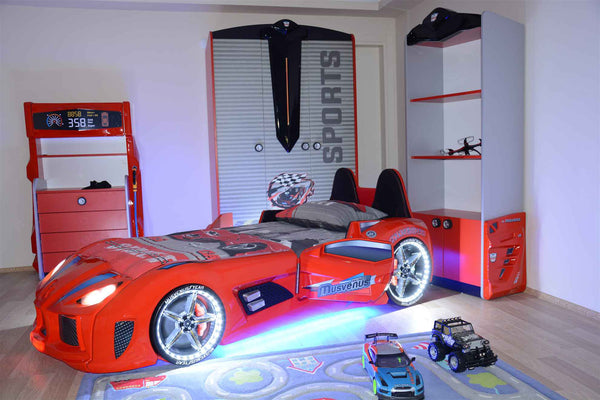 MVN 3 Autobett mit LED und Sounds - (Schwarz/Weiß/Rot/Blau)