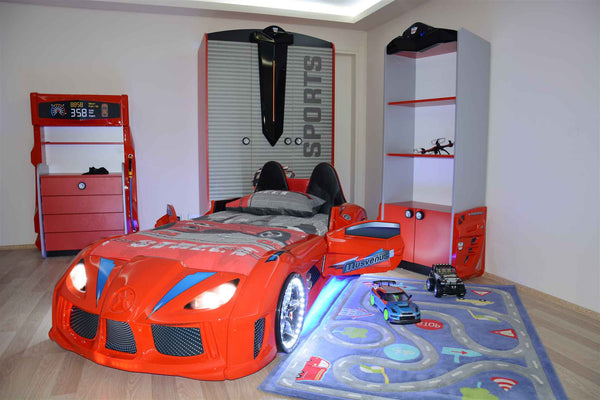 MVN 3 Autobett mit LED und Sounds - (Schwarz/Weiß/Rot/Blau)