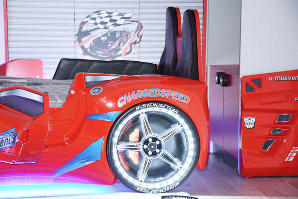 MVN 3 Autobett mit LED und Sounds - (Schwarz/Weiß/Rot/Blau)