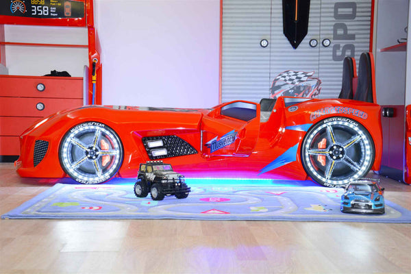 MVN 3 Autobett mit LED und Sounds - (Schwarz/Weiß/Rot/Blau)