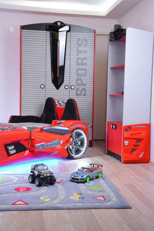 MVN 3 Autobett mit LED und Sounds - (Schwarz/Weiß/Rot/Blau)