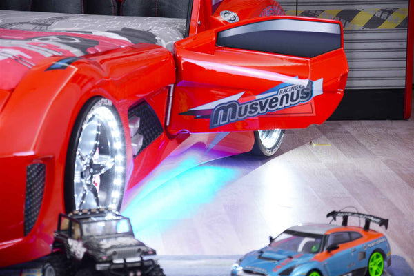 MVN 3 Autobett mit LED und Sounds - (Schwarz/Weiß/Rot/Blau)