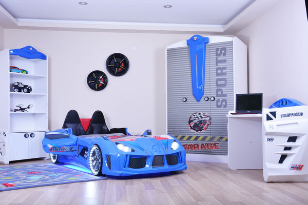 MVN 3 Autobett mit LED und Sounds - (Schwarz/Weiß/Rot/Blau)