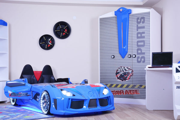 MVN 3 Autobett mit LED und Sounds - (Schwarz/Weiß/Rot/Blau)