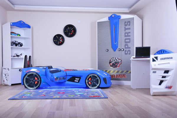 MVN 3 Autobett mit LED und Sounds - (Schwarz/Weiß/Rot/Blau)