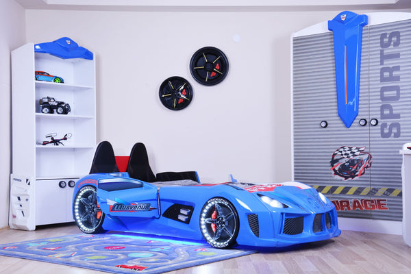 MVN 3 Autobett mit LED und Sounds - (Schwarz/Weiß/Rot/Blau)