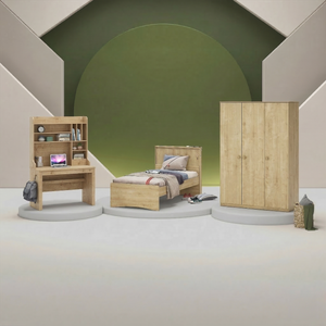 Camera Completa Mocha: Letto (100x200), Armadio 3 Ante Line e Scrivania con Unità Alta + Materasso in Omaggio