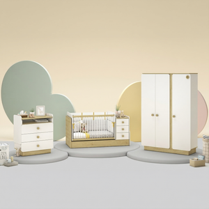 Camera Completa Natura Baby: Lettino Evolutivo, Armadio 3 Ante e Cassettiera con Tavolo + Materasso in Omaggio