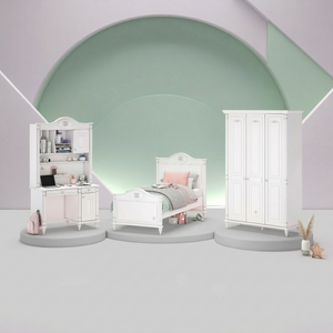 Camera Completa Romantic: Letto (100x200), Armadio 3 Ante e Scrivania con Unità USB + Materasso in Omaggio