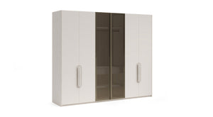 Traverta Armadio 6 Ante LED Interno, Soft-Close, Finitura Effetto Travertino