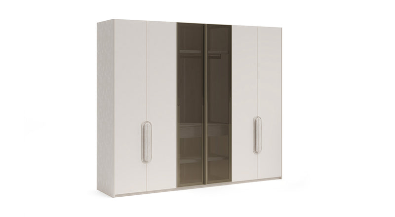 Traverta Armadio 6 Ante LED Interno, Soft-Close, Finitura Effetto Travertino