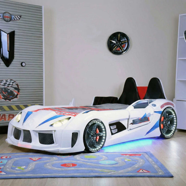 MVN 3 Autobett mit LED und Sounds - (Schwarz/Weiß/Rot/Blau)