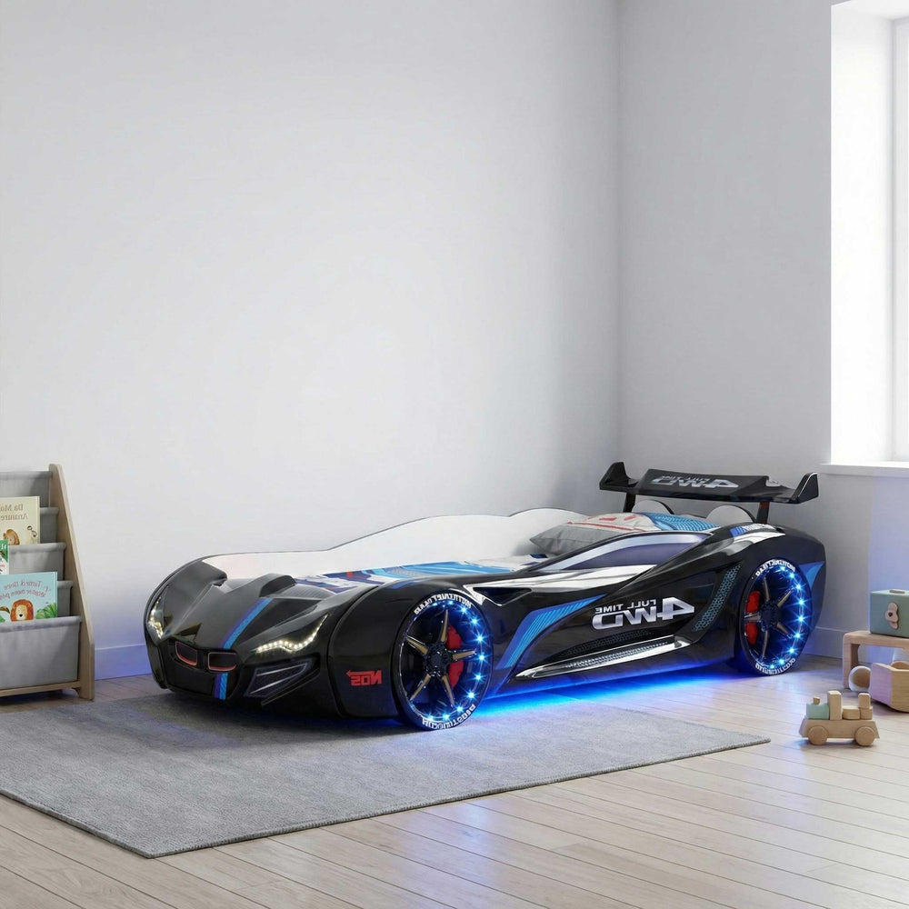 Letto Auto MVN1 con LED 90x190cm (Nero/Blu/Rosso/Bianco)