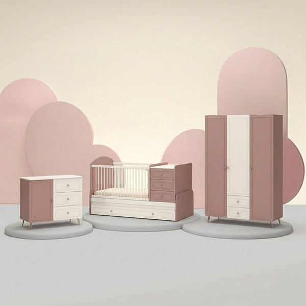 Habitación Completa Baby Elegance: Cuna Convertible, Armario de 3 Puertas y Cómoda + Colchón de Regalo