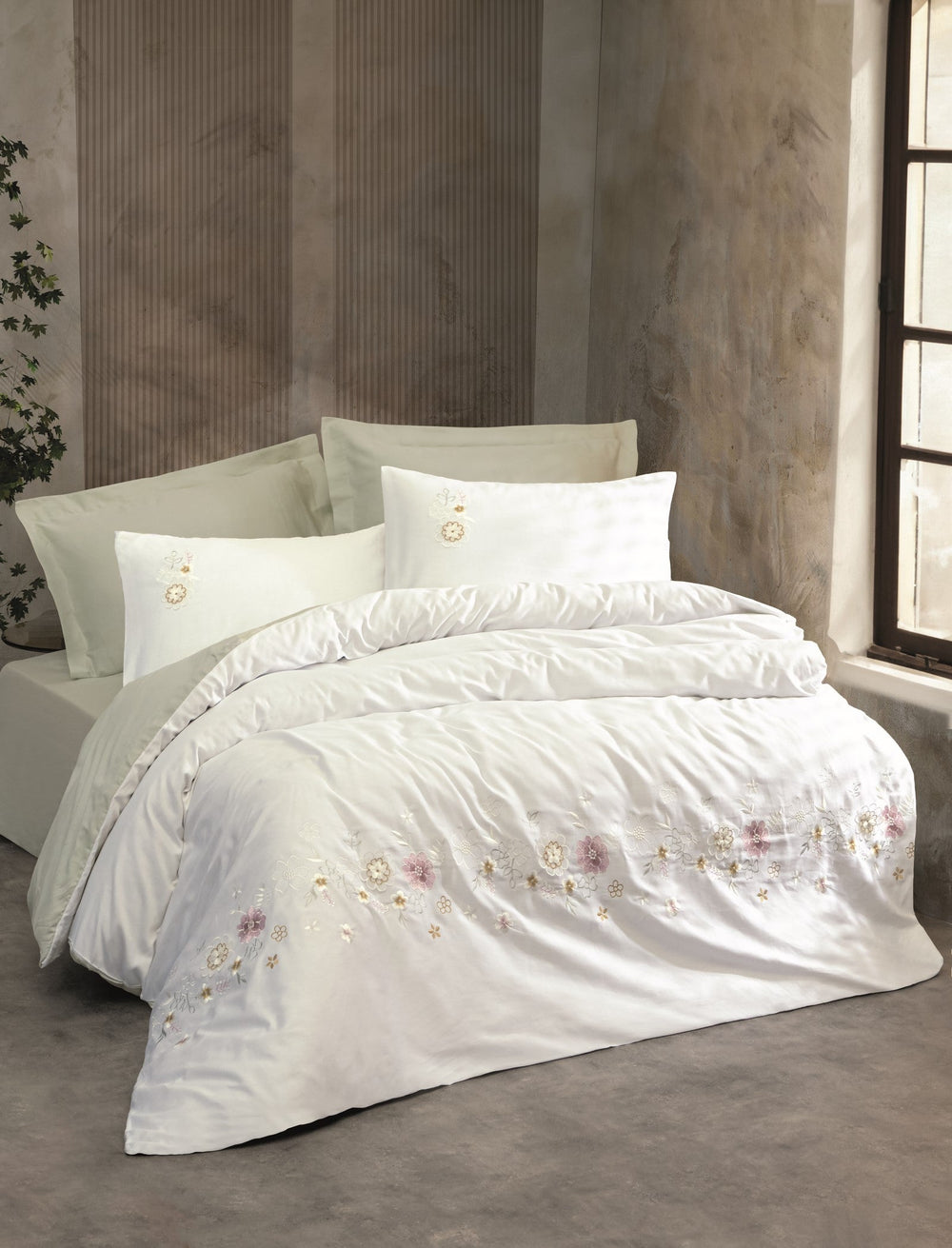 3D Ricamato Saten Matrimoniale Set Copripiumino Jenika Menta