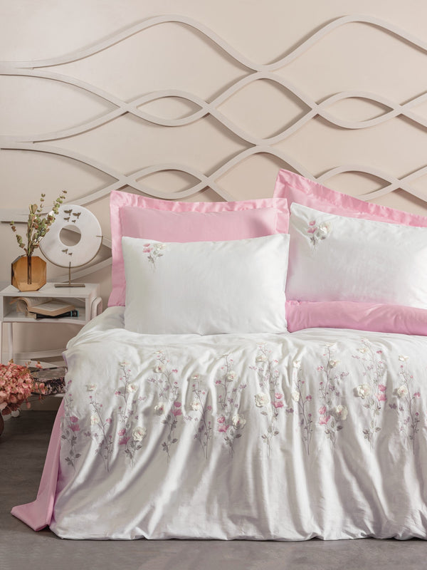3D Ricamato Saten Matrimoniale Set Copripiumino Jolie Rosa